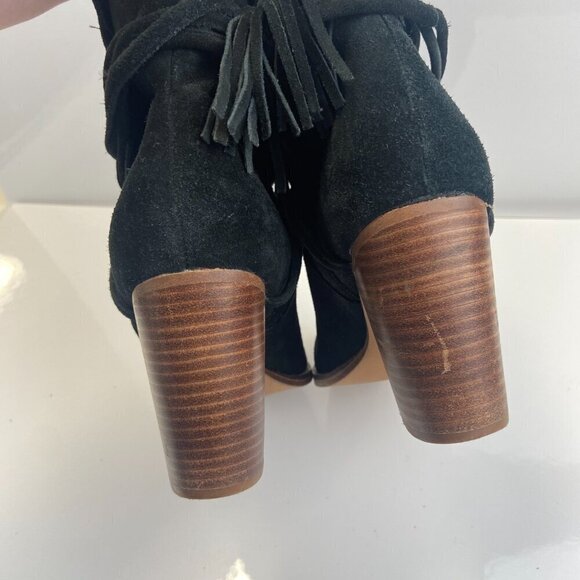 ALDO Suede Ankle Boots Stacked Heel Wrap Tassel Detail Black Women's US 8.5 NWOT - Picture 6 of 14